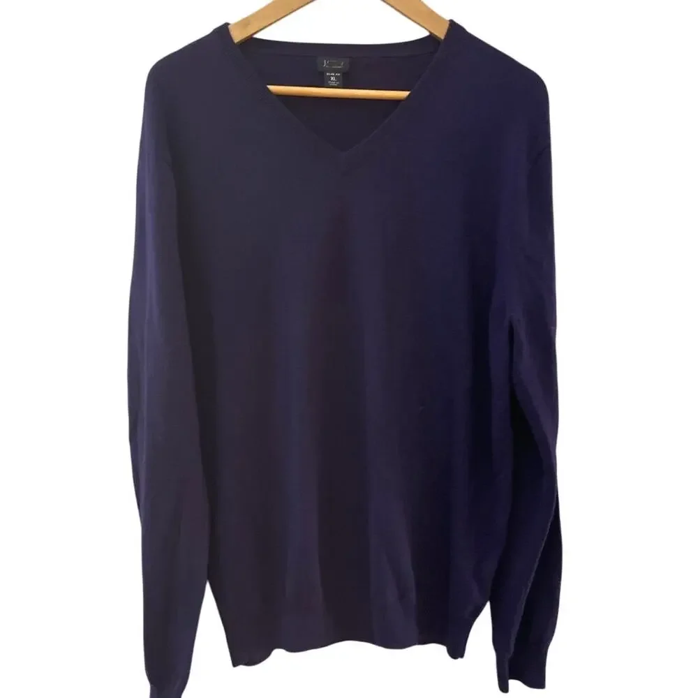 J. Crew Slim Luxe 100% Merino Wool V-Neck Deep Purple Sweater Size XL